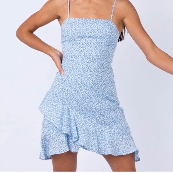 Princess Polly Dresses & Skirts - Princess Polly GrasbyFloral Blue Spaghetti Strap Dress size 6